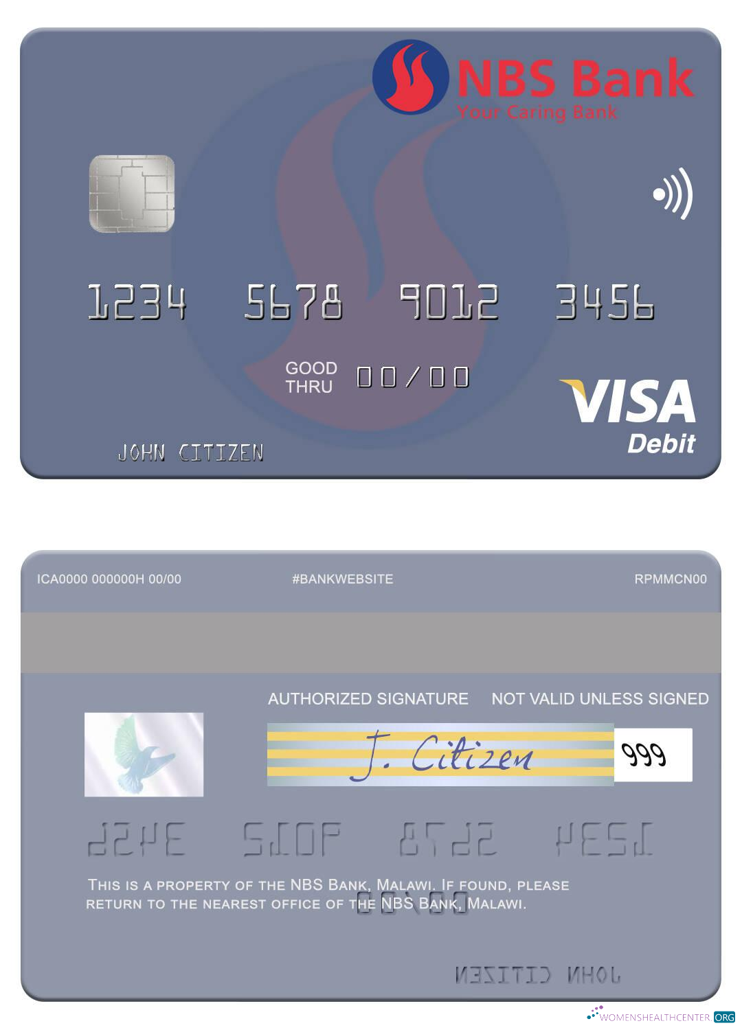 Download Malawi NBS Bank visa debit card Photoshop template